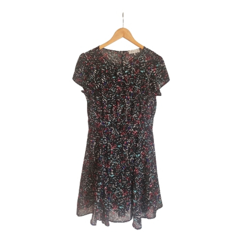 WAYF Black Ditsy Froral Short Sleeve‎ Mini Dress Sz L